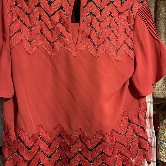 2/$15 Bebe Orange Red dress shirt - Picture 3 of 3